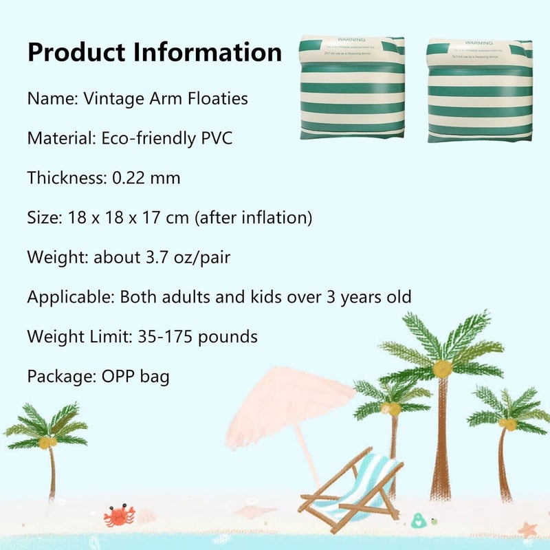 YUNLOVXEE 2-4 Pack Arm Floaties for Kids Adult - Vintage Striped Inflatable PVC Swimming Rings Pool Floats Arm Bands for Kids Adult Toddlers Children 3-5-6-12 Years - Image 2